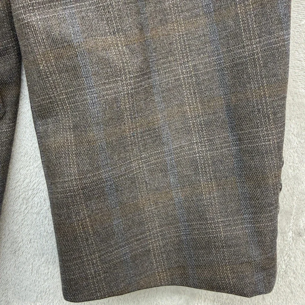 Joseph Abboud Sport Coat Mens 48L Brown Plaid 100% Wool 3 Button Blazer 1417/1